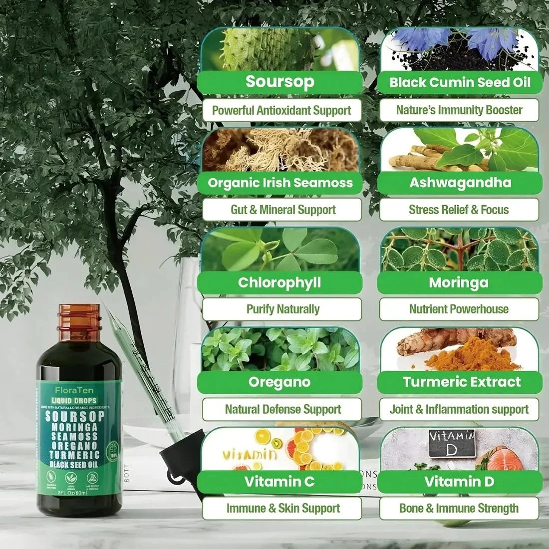 100% Organic 10-in-1 Soursop Extract Drops – Powerful Immune Support, Antioxidants & Natural Wellness Booster