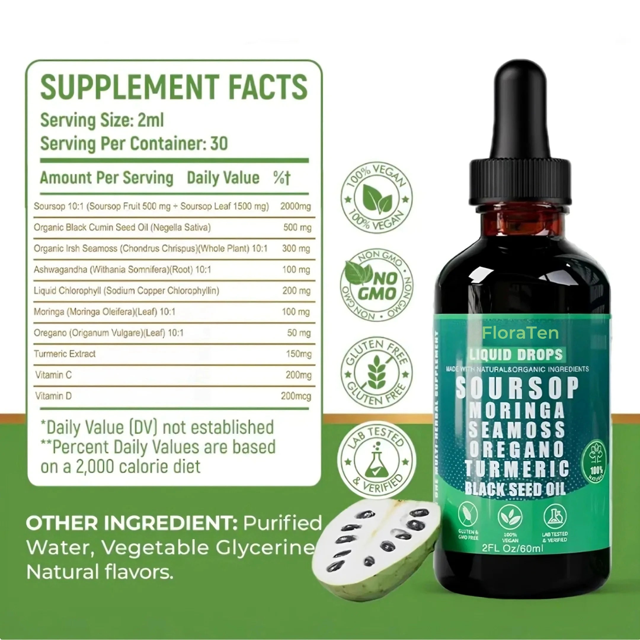 100% Organic 10-in-1 Soursop Extract Drops – Powerful Immune Support, Antioxidants & Natural Wellness Booster